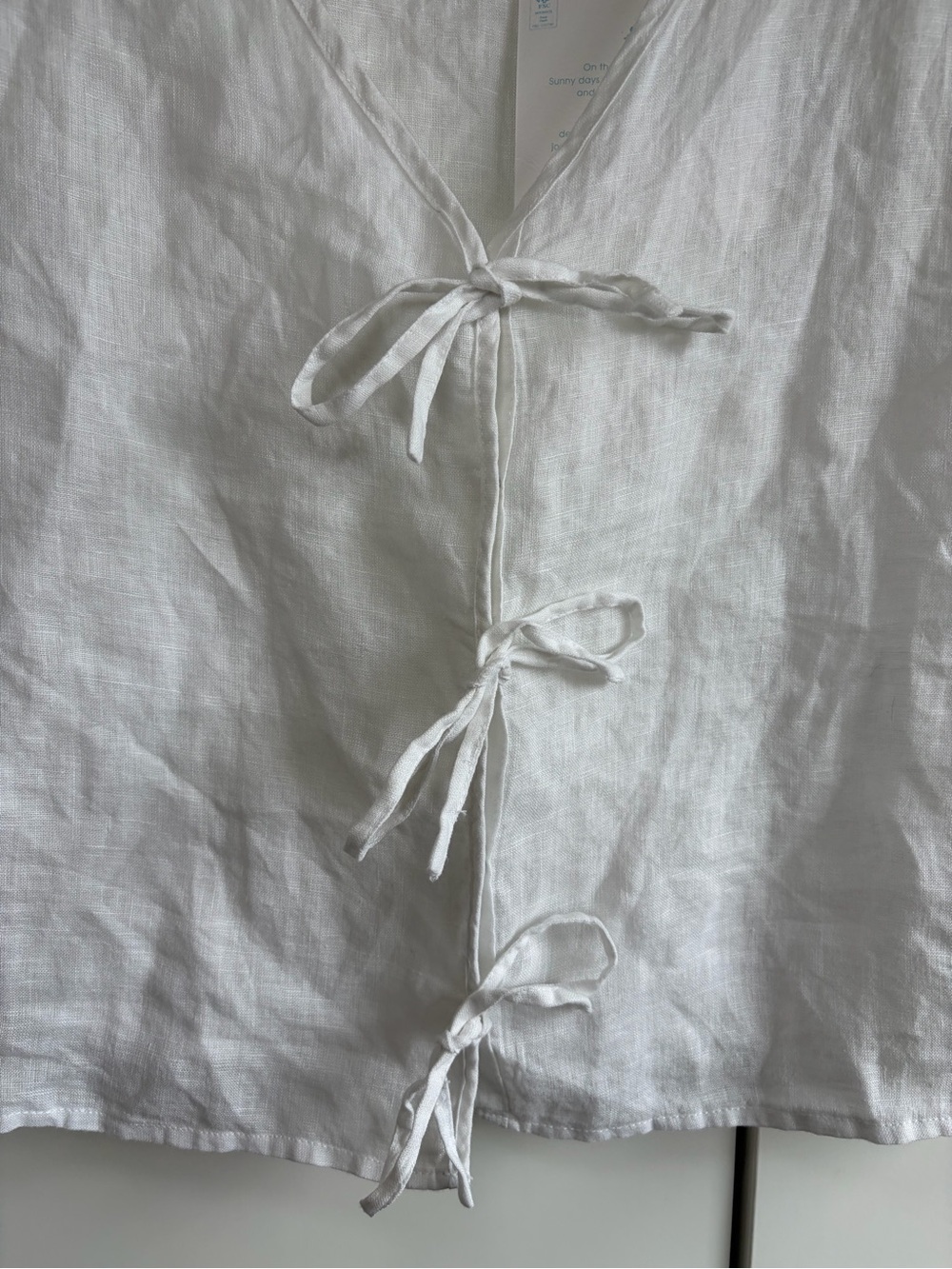 NWT Cynthia Rowley 100% Linen White Tie-Front Short Sleeve Top Large - Picture 4 of 10